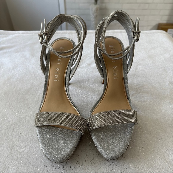 GIANNI BINI Silver Sparkle Heeled Sandals - Picture 2 of 11